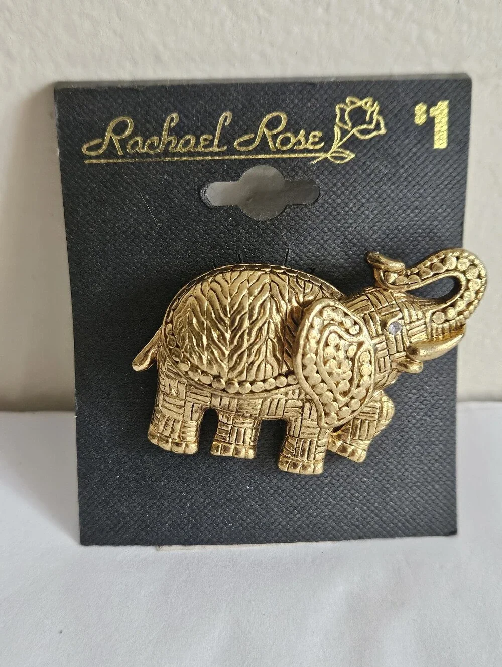 Vintage Rachael Rose Gold Tone Elephant Brooch Pin Textured Good Luck. New.